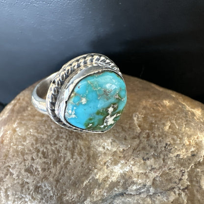 Womens Blue Sonoran Turquoise Navajo Sterling Silver Ring Size 9 18001