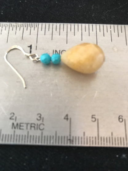 Native Turquoise & Jade Bead Navajo Dangle Earrings Sterling Silver 03817