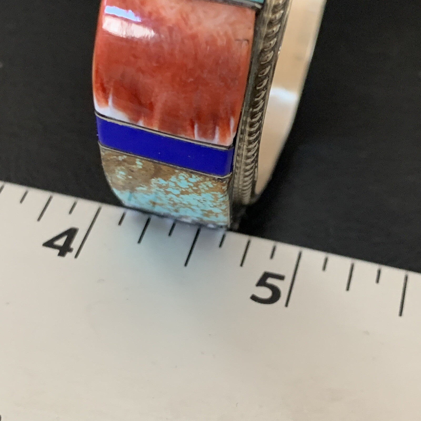 Mens White Turquoise Spiny & Lapis Navajo Sterling Silver Inlay Bracelet 12237