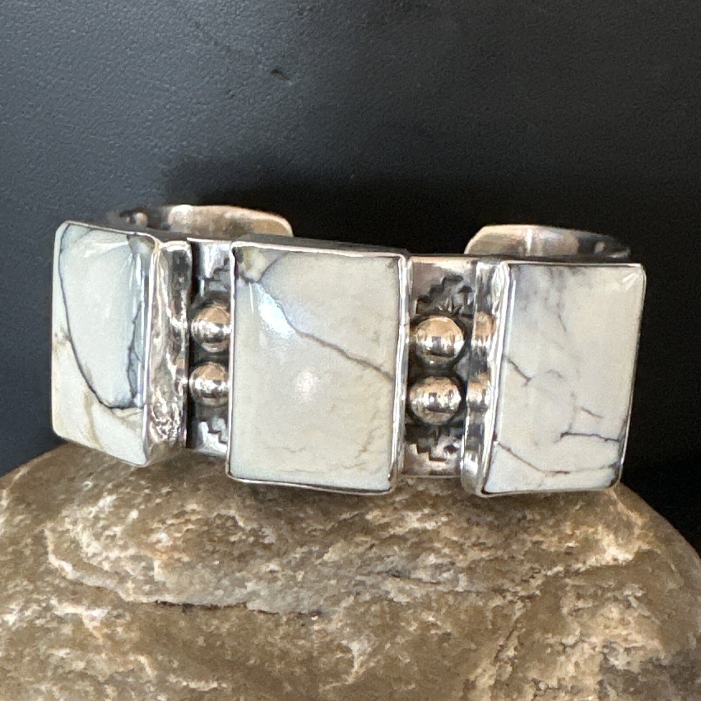 Mens Womens White Buffalo Turquoise Navajo Sterling Silver Cuff Bracelet 17946