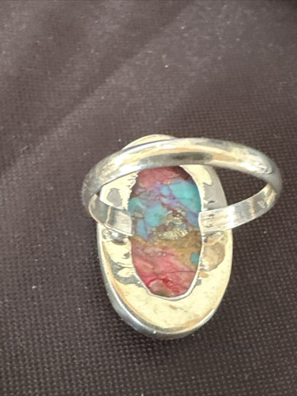Blue Turquoise Purple Spiny Oyster Navajo Sterling Silver Ring Size 6 18205