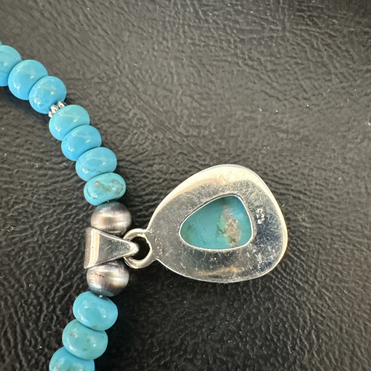 Mens Blue Kingman Turquoise Pendant Navajo Sterling Silver Necklace 21" 18173