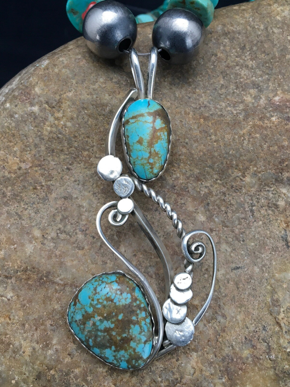 Turquoise #8 & Spiny Oyster Pendant Navajo Sterling Silver Necklace 22" 02635