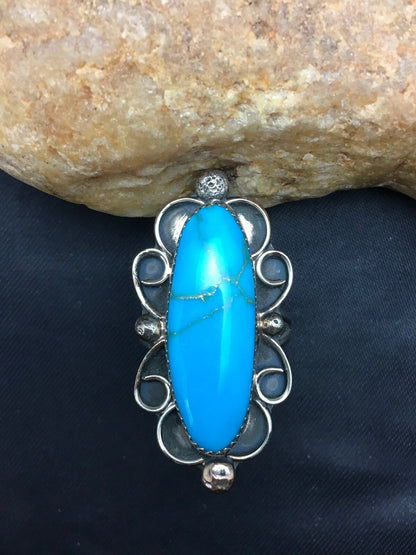 Mens Blue Turquoise Navajo Sterling Silver Ring Size 10.5 04055