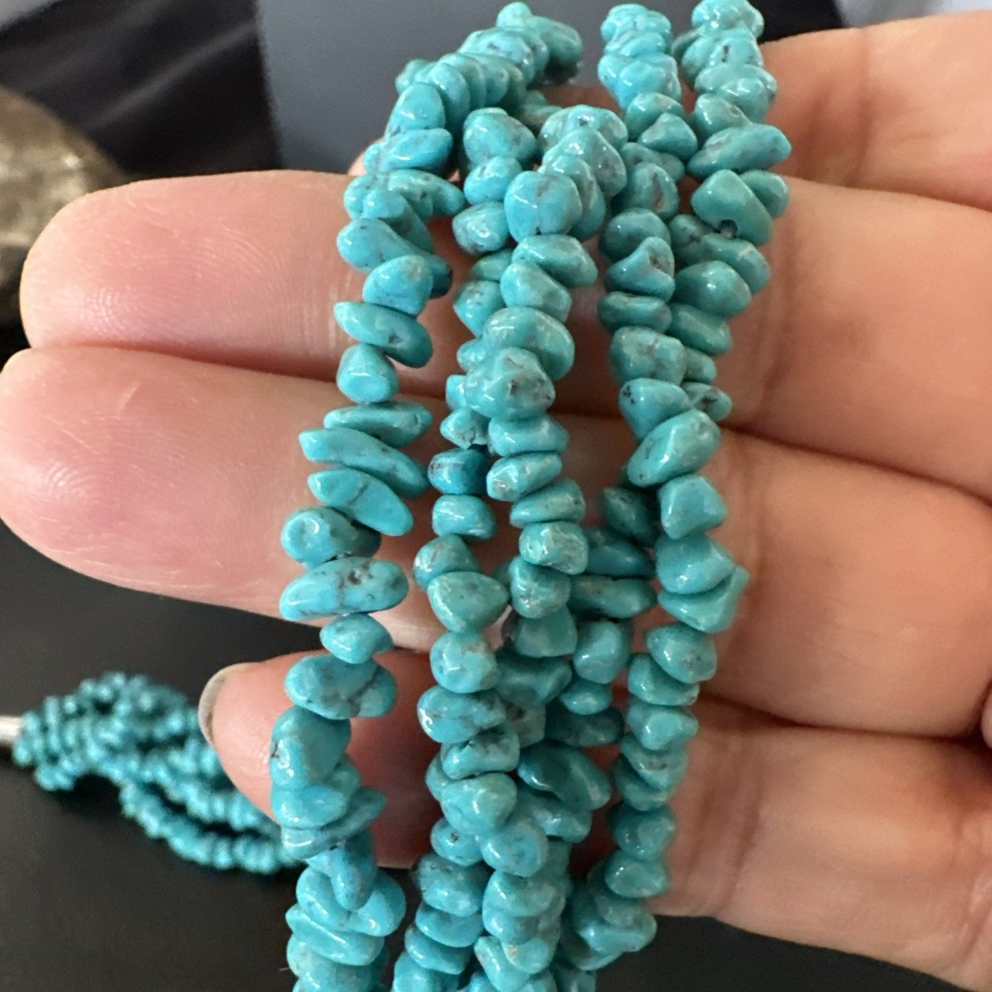 Navajo Sterling Silver  Nugget SB Blue Turquoise 5 Strands Necklace 20” 19662