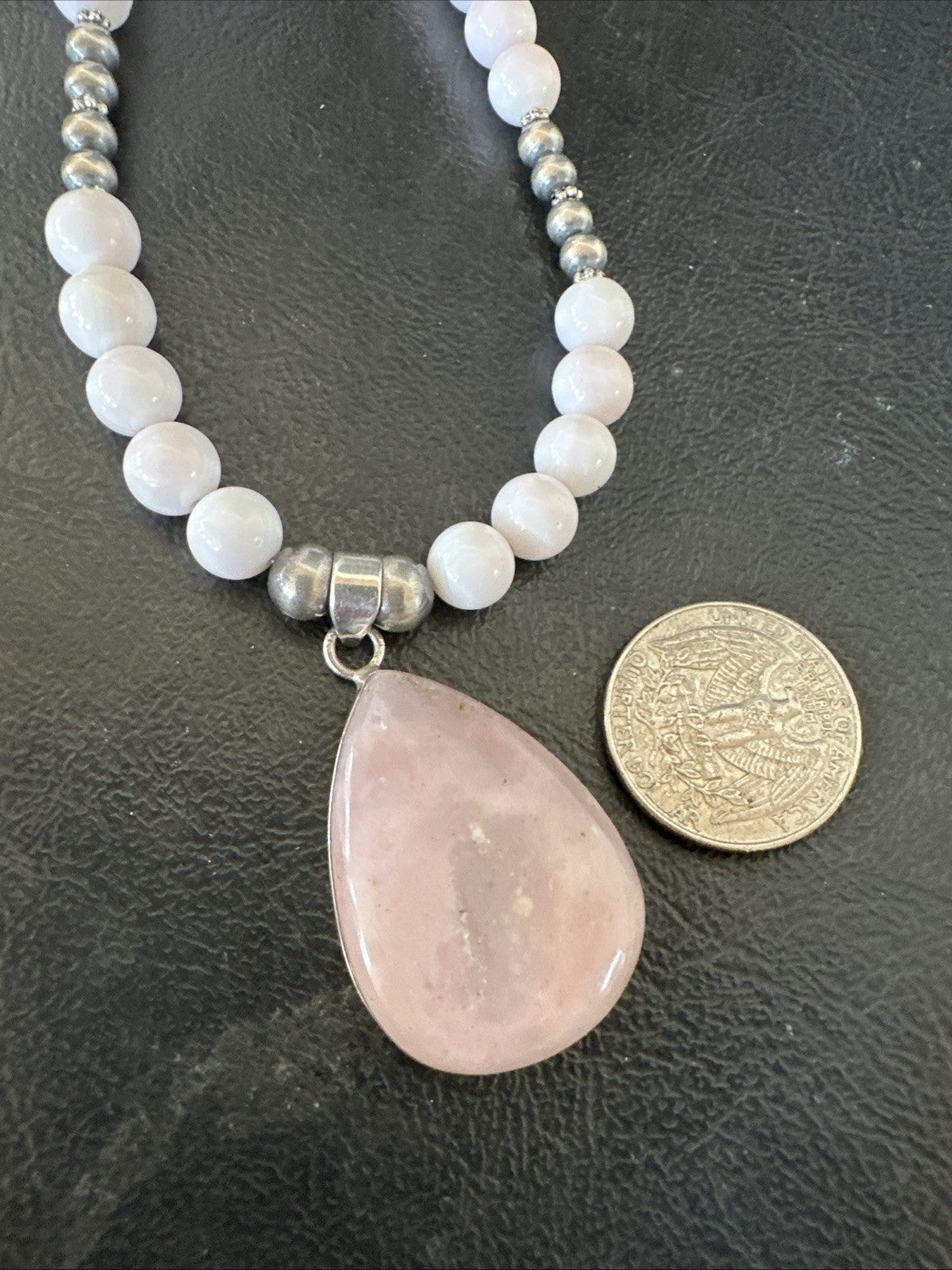 Southwestern Sterling Silver Pink Queen Conch Bead Necklace Pendant 20" 19583