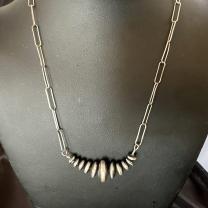 Navajo Rondel Saucer Flat Sterling Silver Beads Chain Necklace 18” 18948