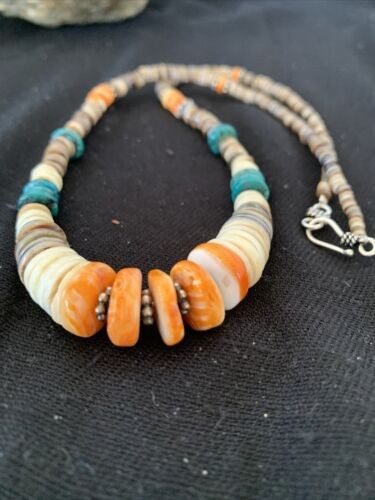Navajo MultiColor Shell Necklace Sterling Silver Graduated 20" 927