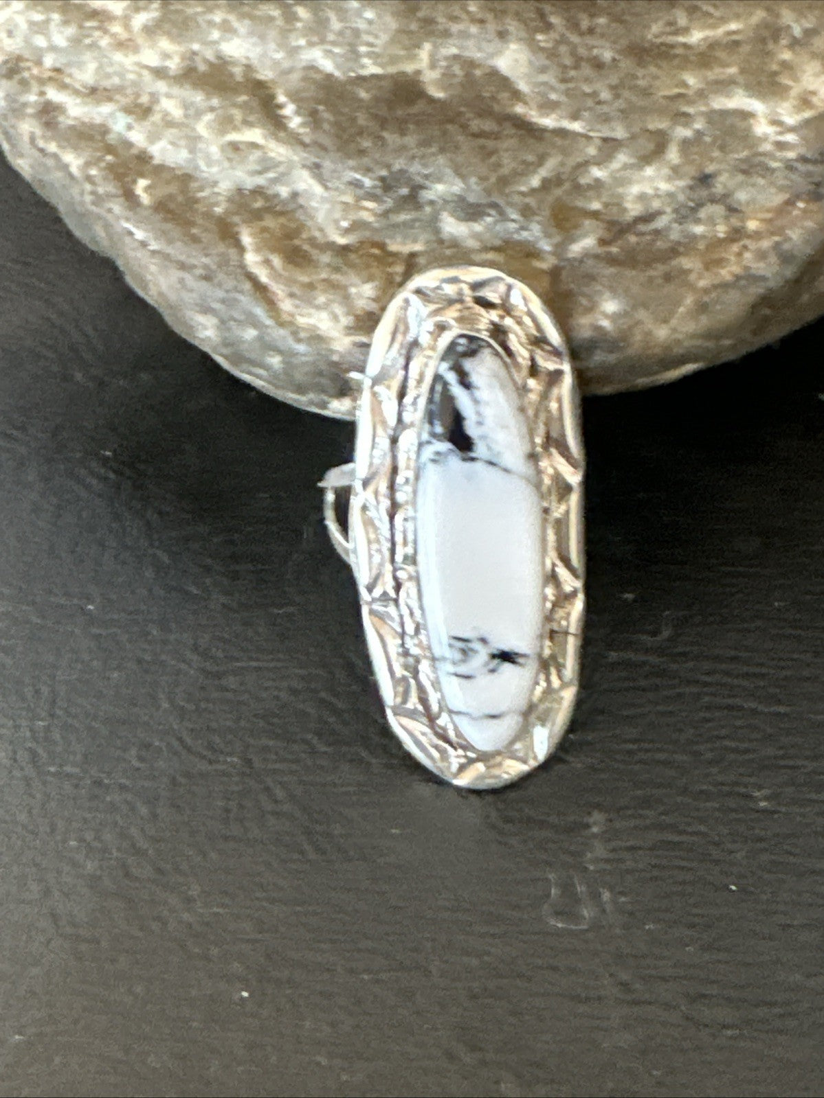 Black White Buffalo Turquoise Navajo Sterling Silver Ring Size 8.5 19803