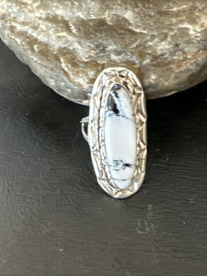 Black White Buffalo Turquoise Navajo Sterling Silver Ring Size 8.5 19803
