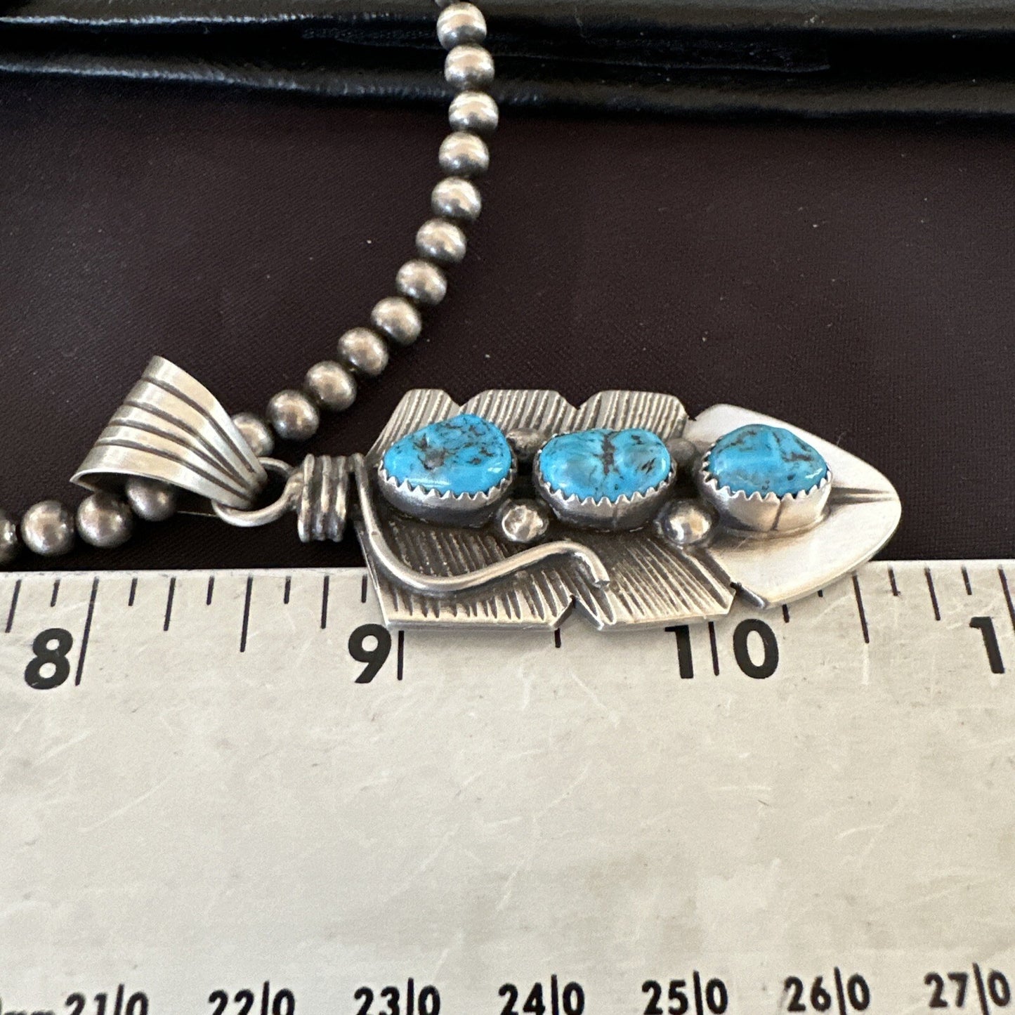 Mens Feather Kingman Turquoise Pendant Navajo Sterling Silver Necklace 17783