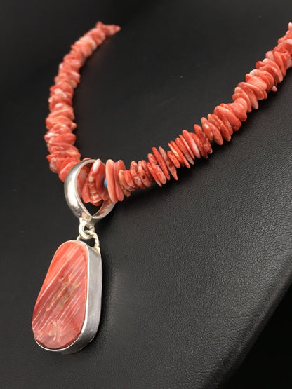 Spiny Oyster Pendant Turquoise Navajo Sterling Silver Beads Necklace 04890