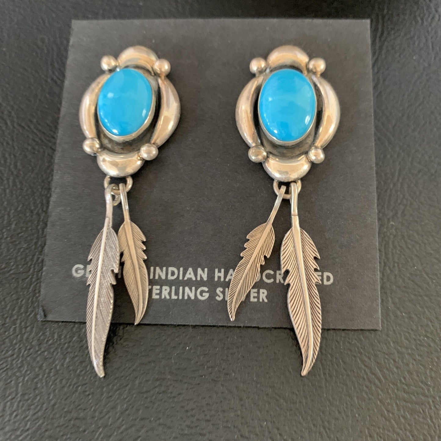 Native Womens Nugget Sterling Silver Blue Turquoise Dangle Earrings 2.5" 13018