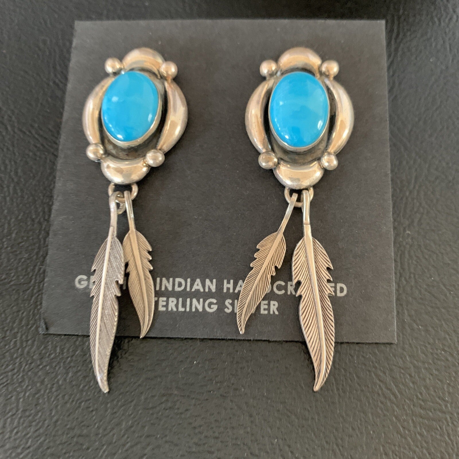 Native Womens Nugget Sterling Silver Blue Turquoise Dangle Earrings 2.5" 13018