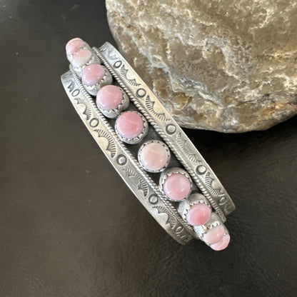 Navajo Pink Conch Cluster Sterling Silver Cuff Bracelet 18854