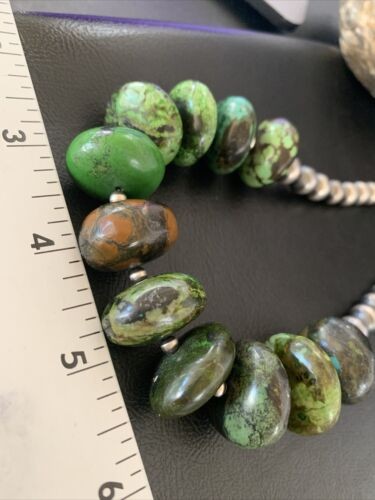 Navajo Chunky Graduated Green Turquoise Necklace Sterling Silver 18" 11768