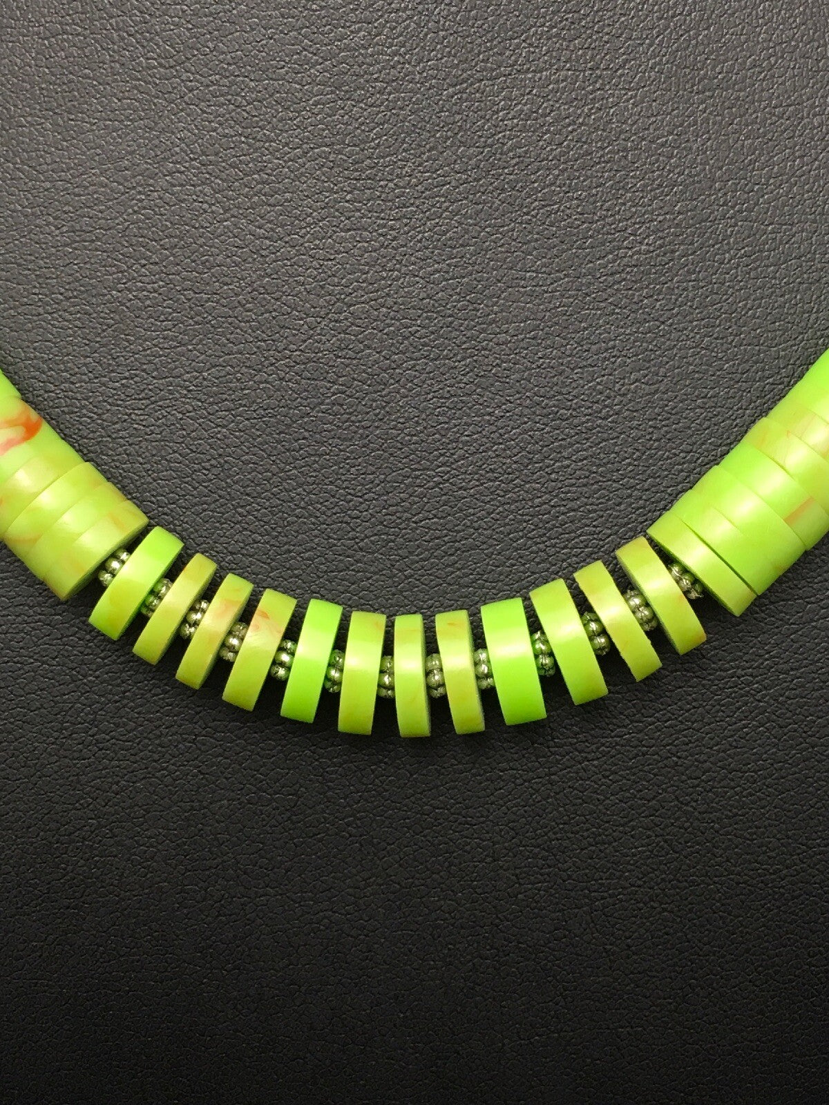 Green Gaspeite Stabilized Santo Domingo Sterling Silver Beads Necklace 20" 19445