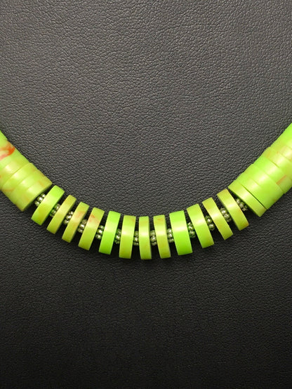 Green Gaspeite Stabilized Santo Domingo Sterling Silver Beads Necklace 20" 19445