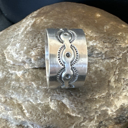 Mens  Wedding Wide Band Navajo Stamped Sterling Silver Ring Size 12 17998