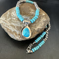 Men's Blue Kingman Turquoise Pendant Navajo Necklace 21" | Sterling Silver | Authentic Native American Handmade | 18113