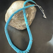 Blue Robin Egg Turquoise Heishi Stabilized Graduated 23"Necklace | Sterling Silver | Authentic Native American Handmade | 19725