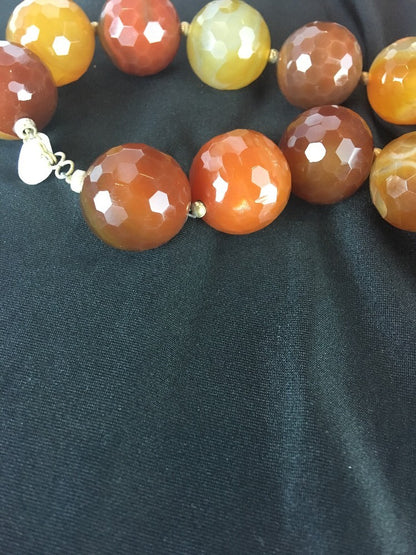 Huge Bold Faceted 24 mm Carnelian Gold Filled Beads Necklace 03693