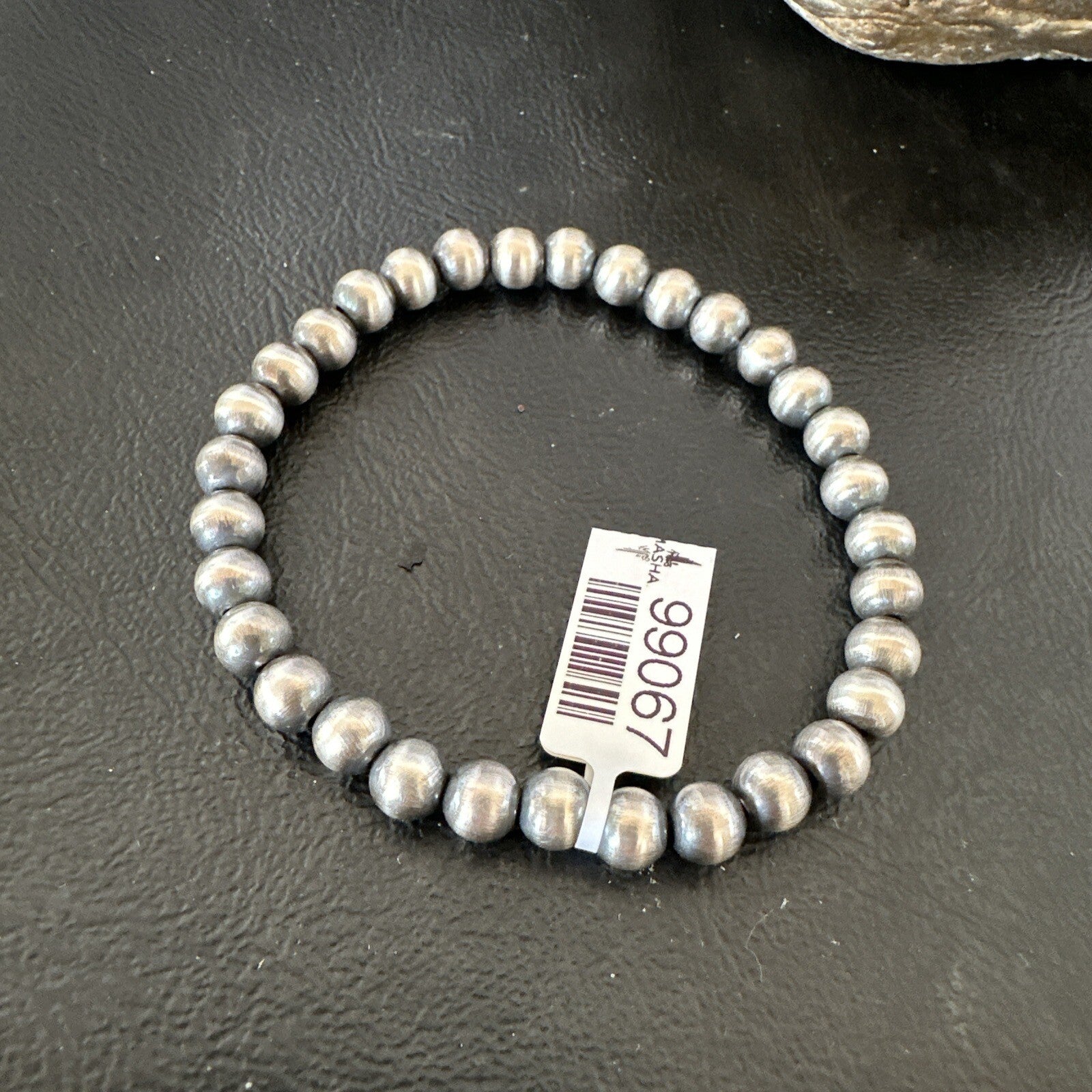 Native American 6mm Beads 7” Sterling Silver Stretch Beads Bracelet 90602