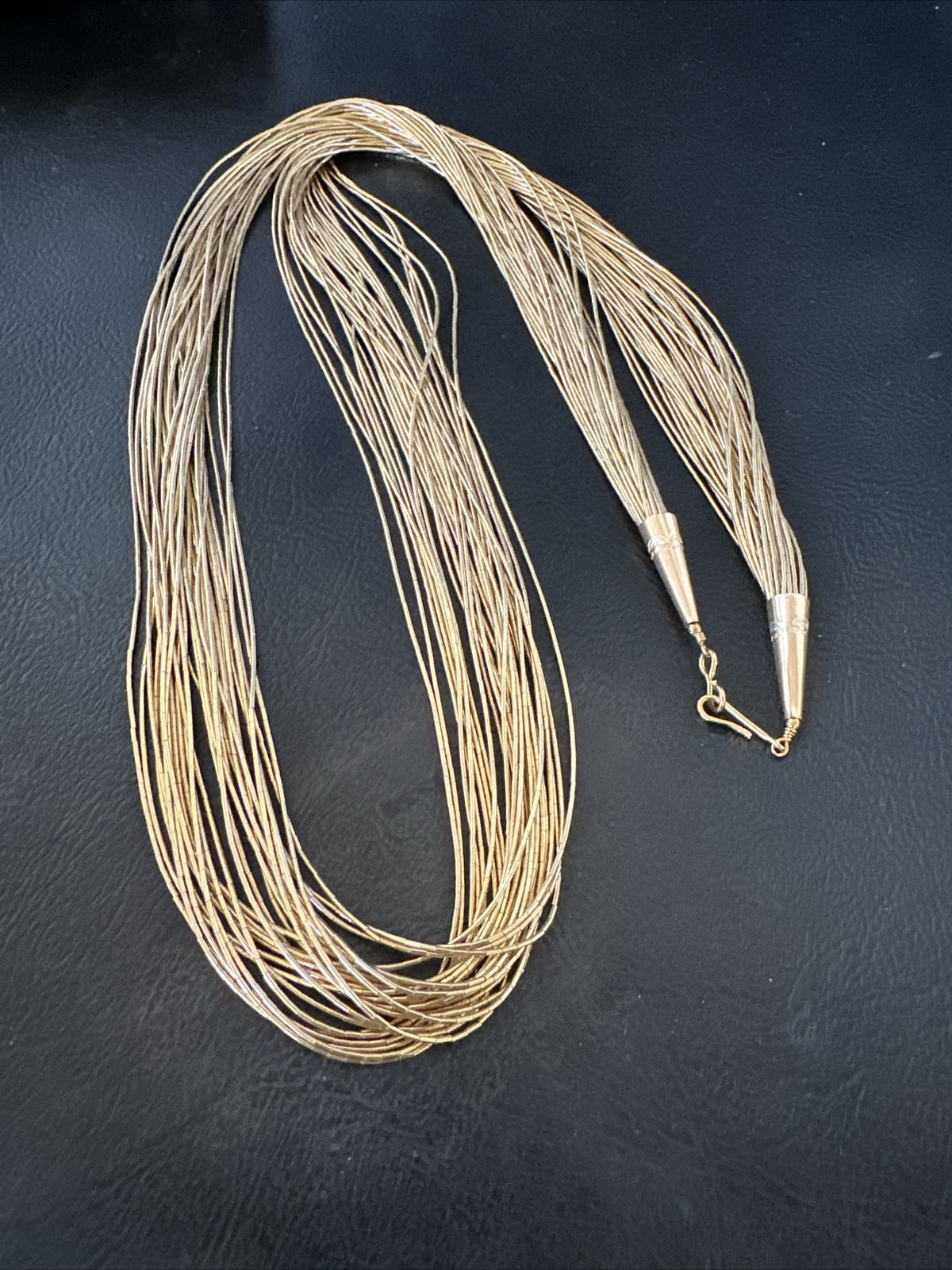 Gold Filled Heishi Tubes 30 Strand Liquid Sterling Silver Necklace 28” 18057