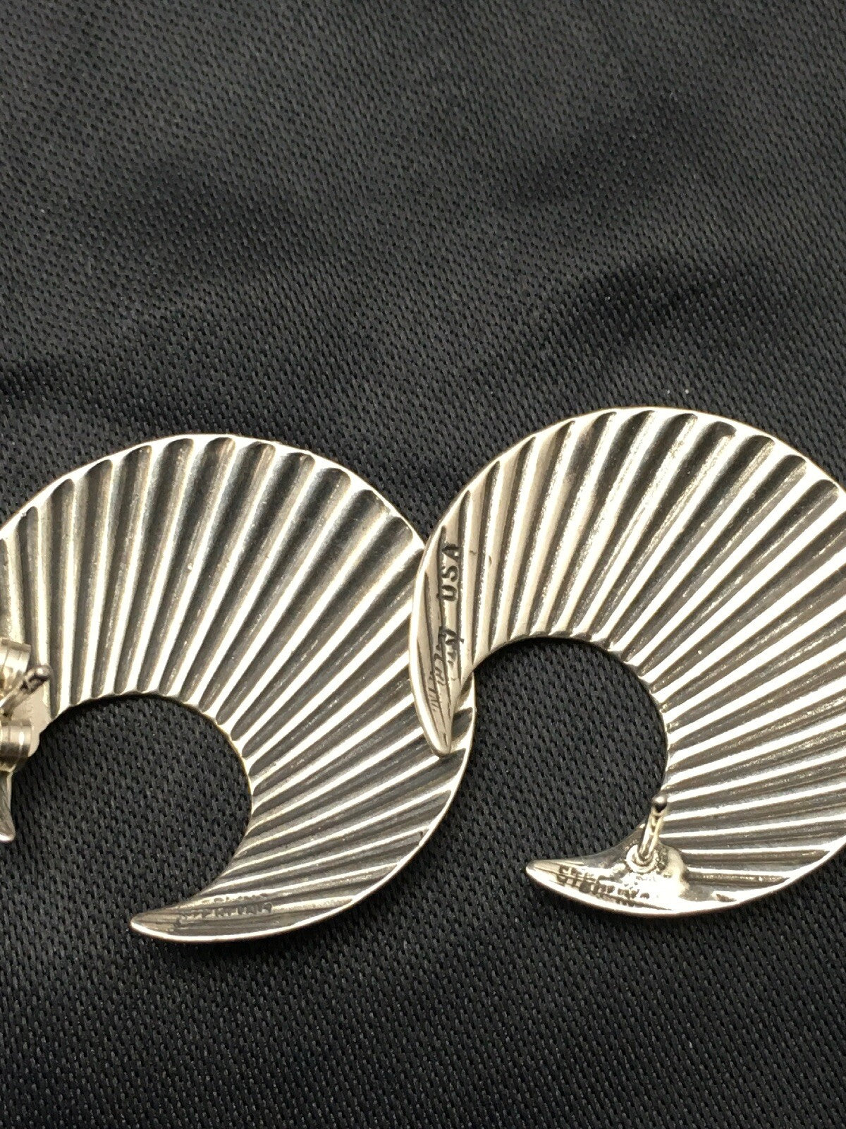 Crescent Indian Navajo Sterling Silver Stud Earrings 1" 04487