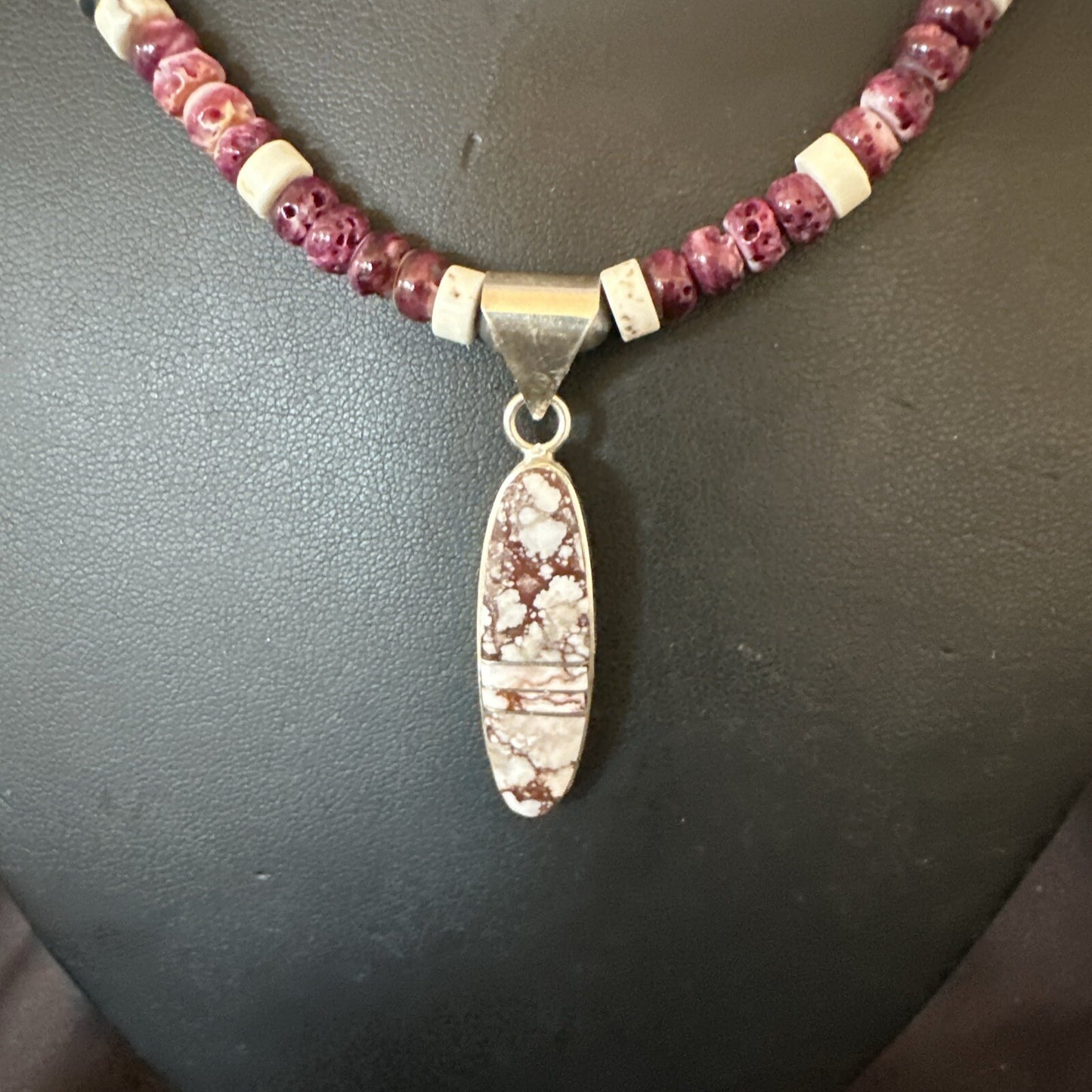 Purple Spiny Oyster Wild Horse Pendant Navajo Sterling Silver Necklace 17796