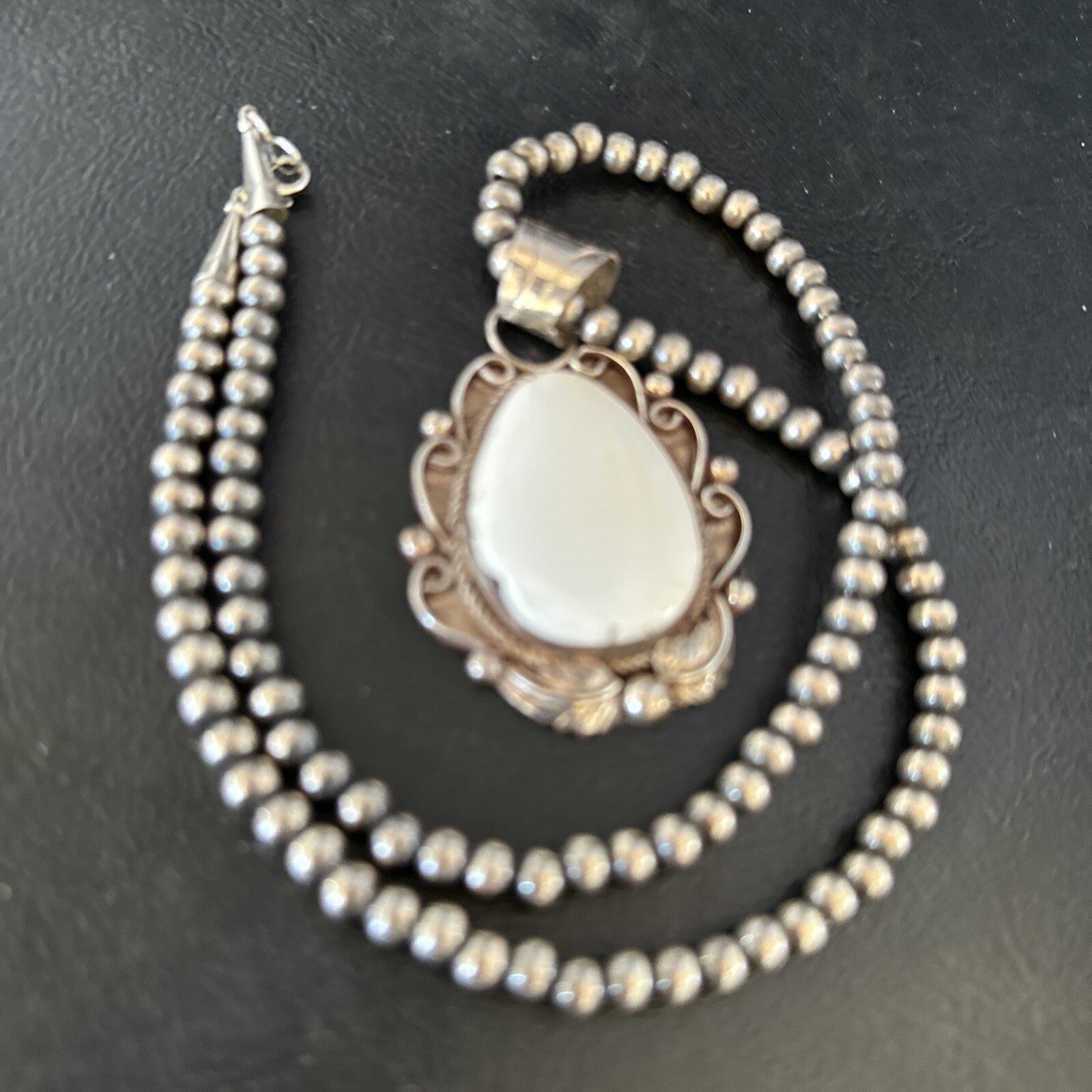 Men White Buffalo Turquoise Pendant Sterling Silver Beads Necklace 14229