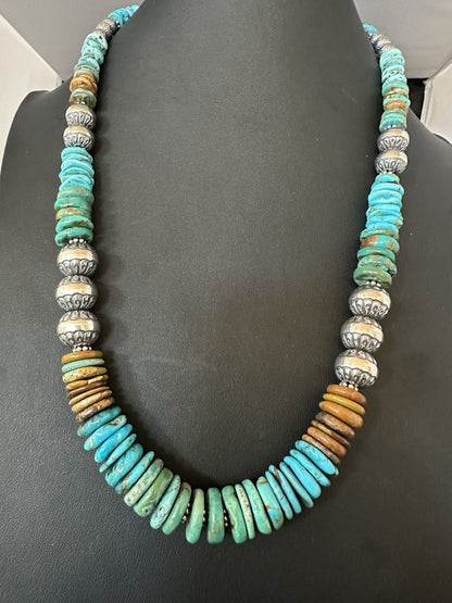WoMens Blue Green Turquoise Navajo Sterling Silver Necklace 24” 19492