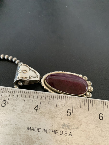 Purple Spiny Oyster Pendant Sterling Silver Navajo Pearls Necklace 17842