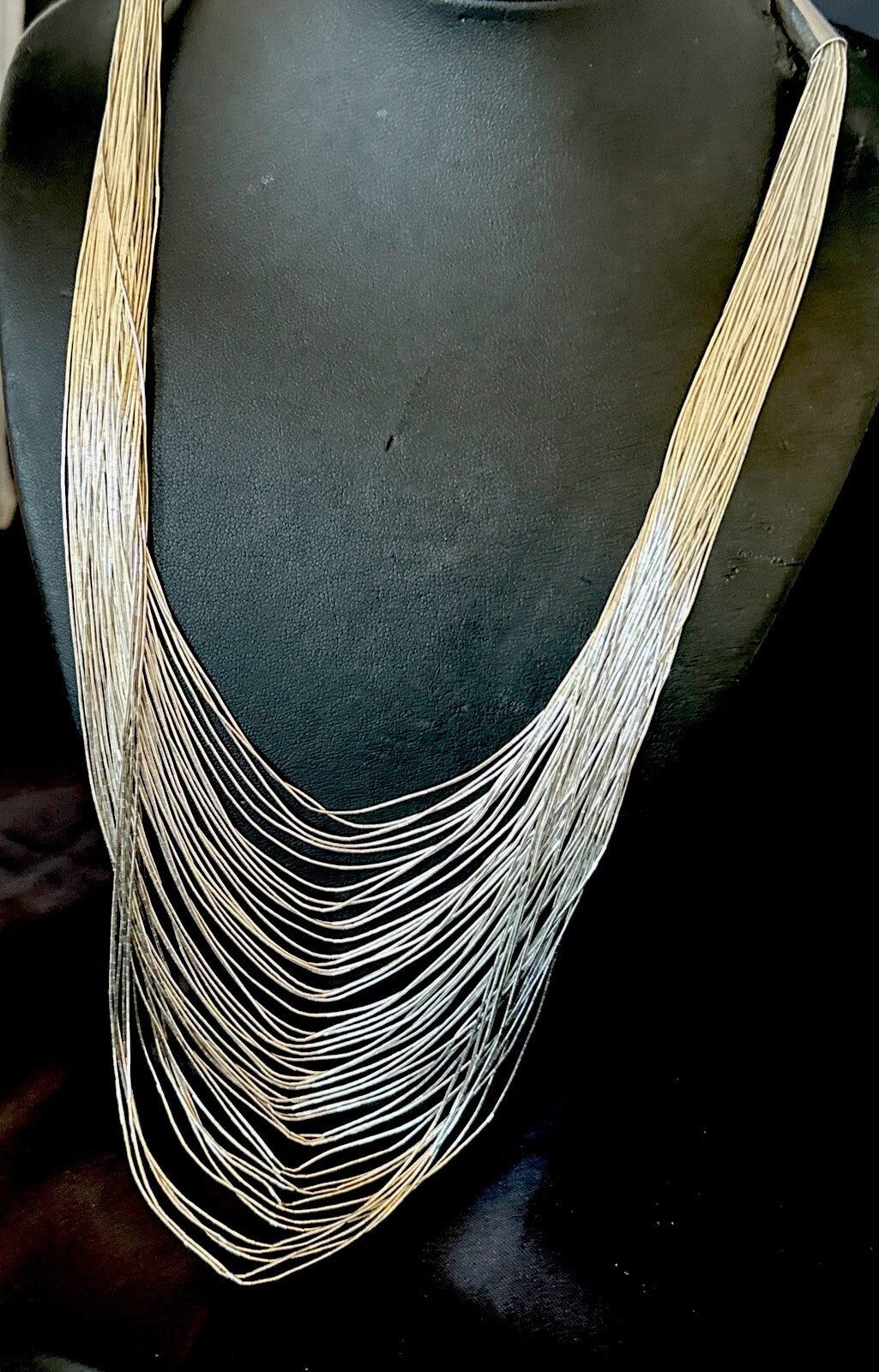 Statement Graduated Bib Heishi Liquid Sterling Silver 49S Necklace 28” 17768