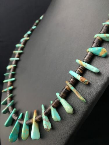 Navajo Green Turquoise & Bone Bead Necklace Sterling Silver 20" 4361