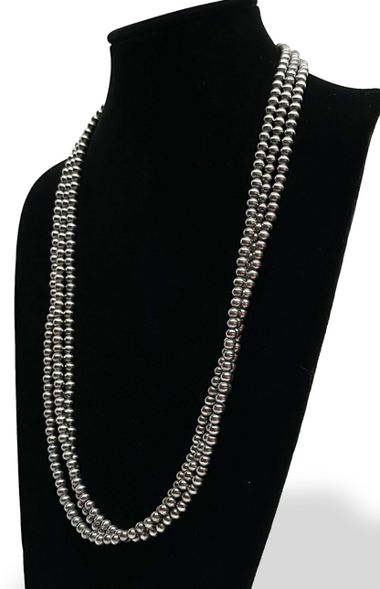 Native American 7mm Sterling Silver Navajo Pearls 66" Single Strand Necklace