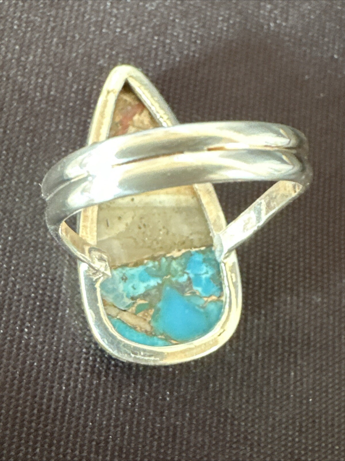Blue Turquoise Orange Spiny Oyster Navajo Sterling Silver Ring Size 6 18211