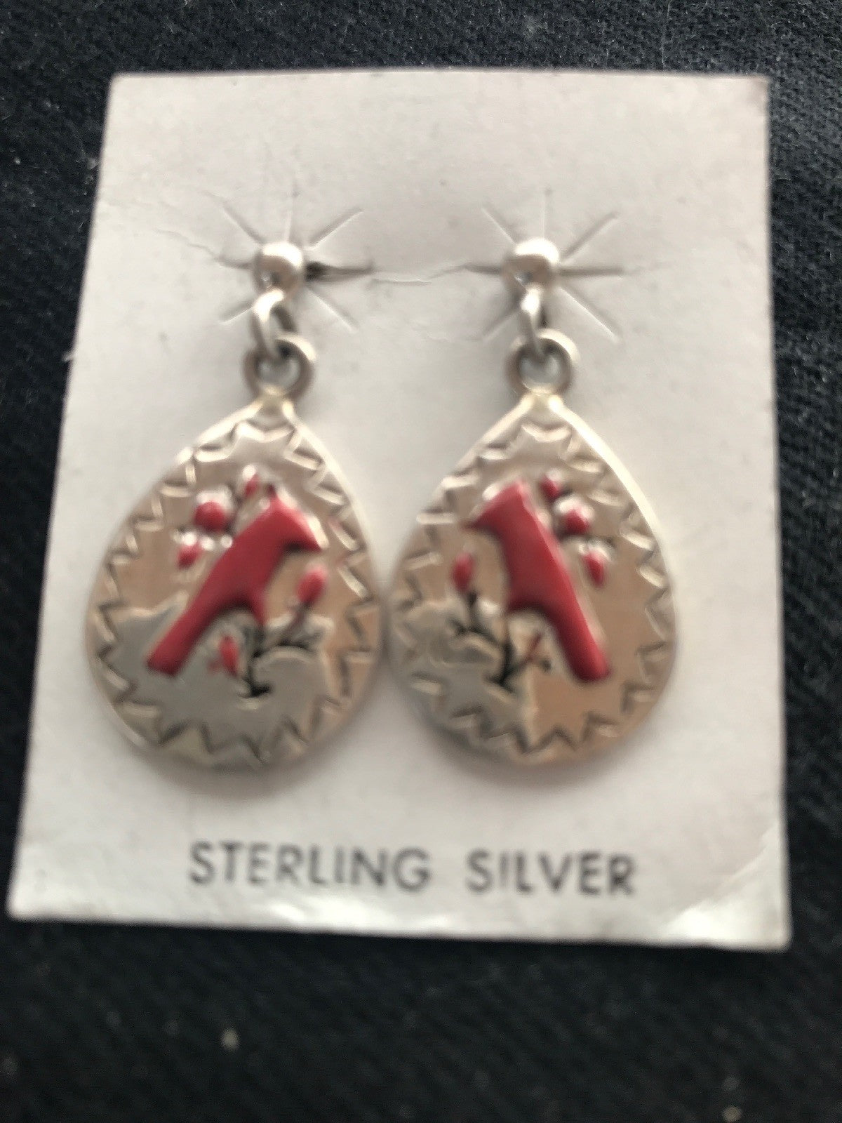 Coral Pendant Zuni Sterling Silver Cardinal Old Pawn Necklace Earrings 01133N