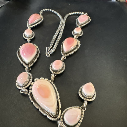 Pink Queen Conch Lariat Necklace Navajo Sterling Silver Pendant 28" 19334