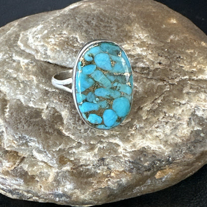 Mohave Native Navajo Sterling Silver Blue Turquoise Ring Sz 10 18245