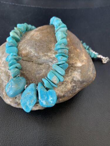 Navajo Blue Green Turquoise Necklace Sterling Silver 16" Handmade 12914