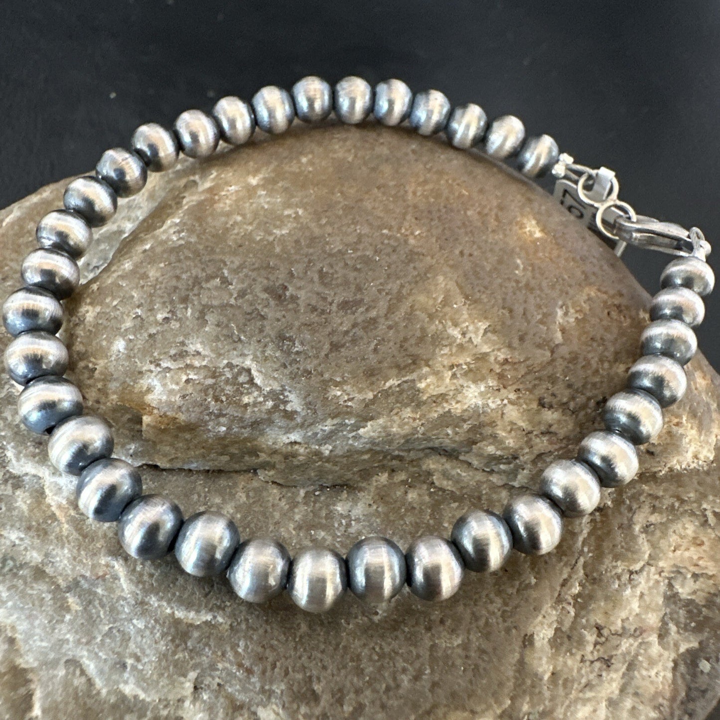 Native American Navajo 5mm Beads 8” Sterling Silver Bracelet 99958