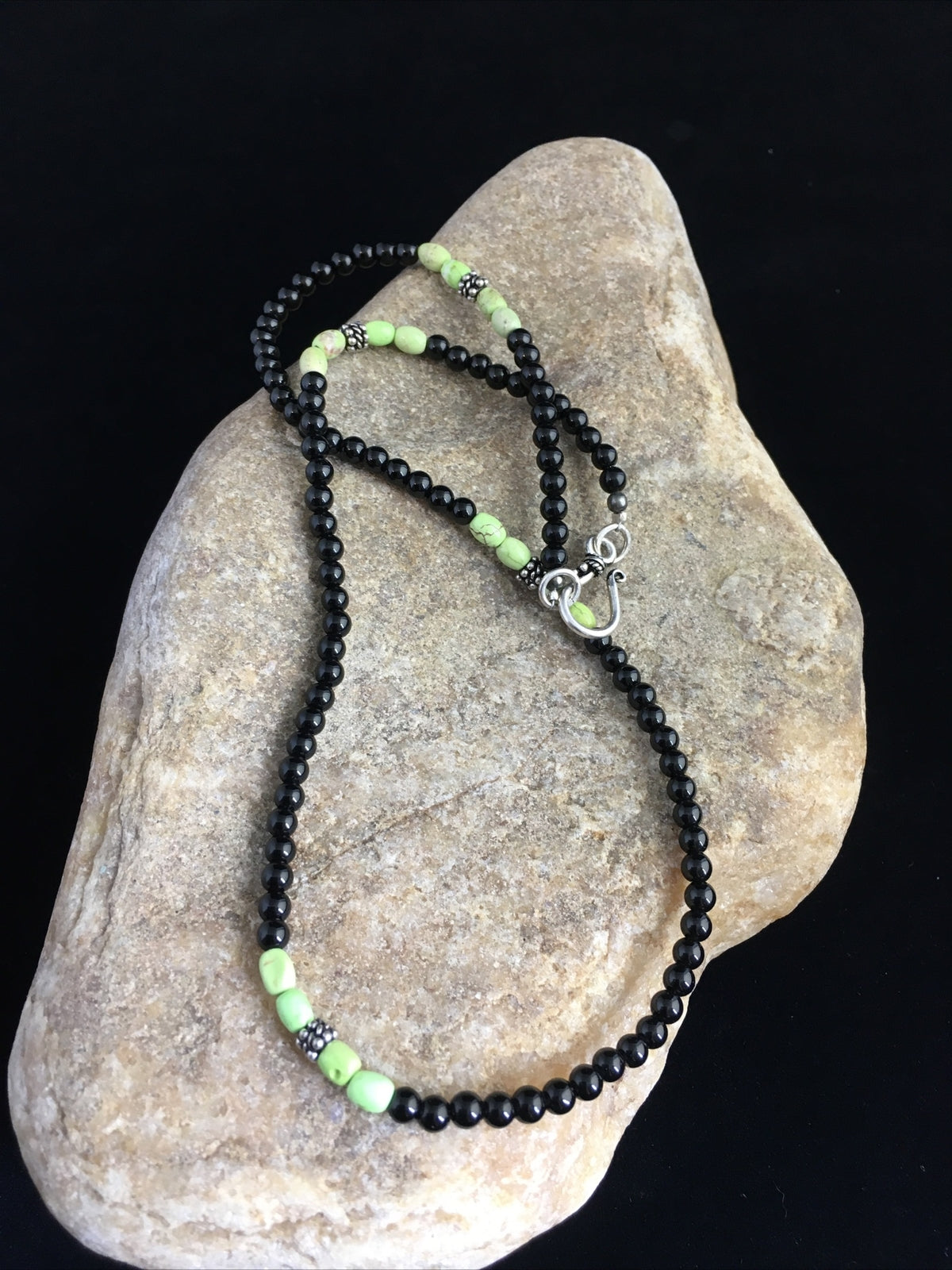 Mens Black Onyx Navajo Sterling Silver Necklace 18” 10014