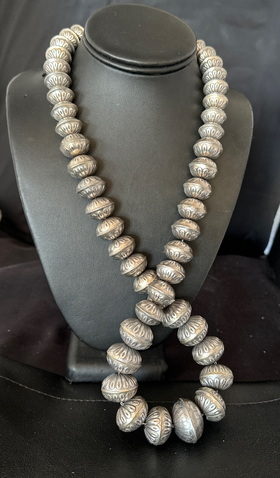 Navajo Pearls Handmade Stamped Graduated Sterling Silver 30" Necklace 16800
