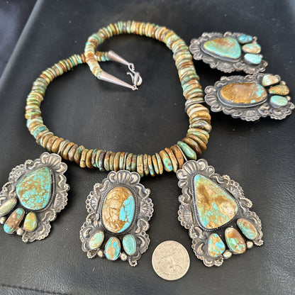 Statement Royston Turquoise Old Pawn 5 Navajo Sterling Silver Necklace 23" 19127