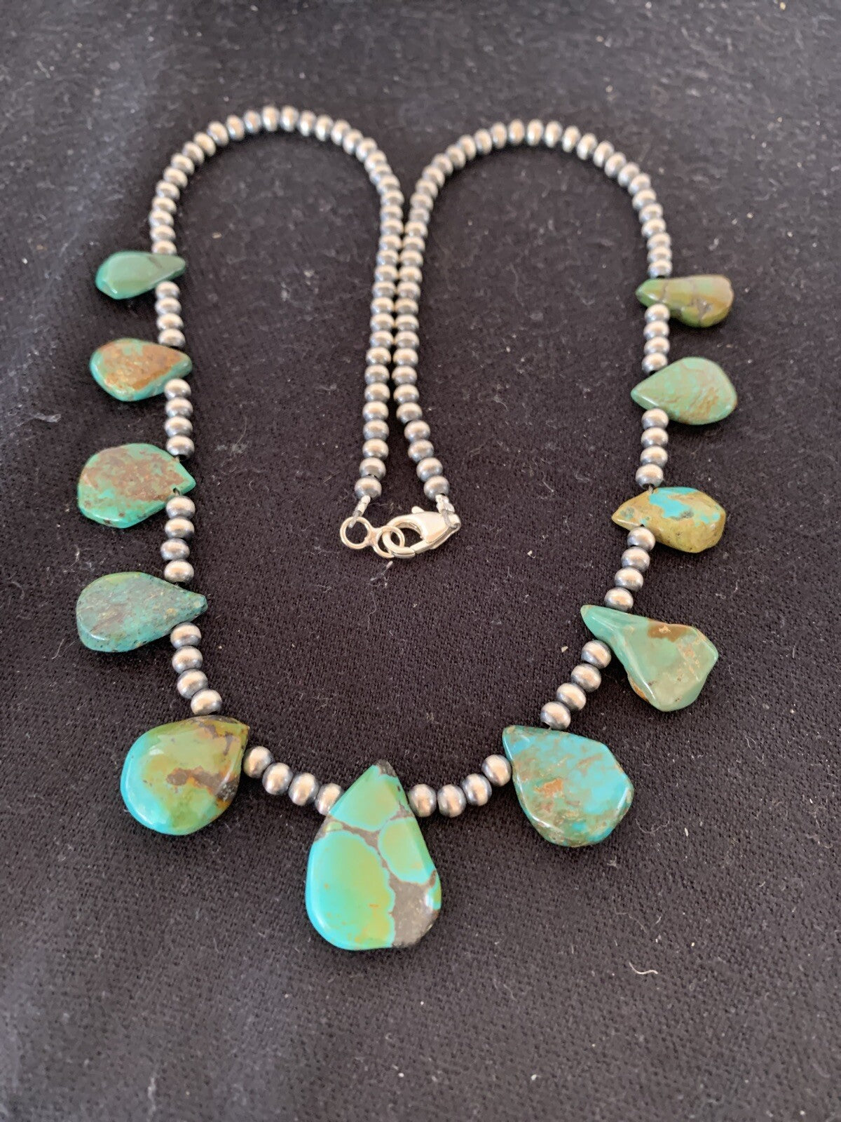 Green Royston Turquoise Navajo Pearls Sterling Silver 20" Necklace 00484