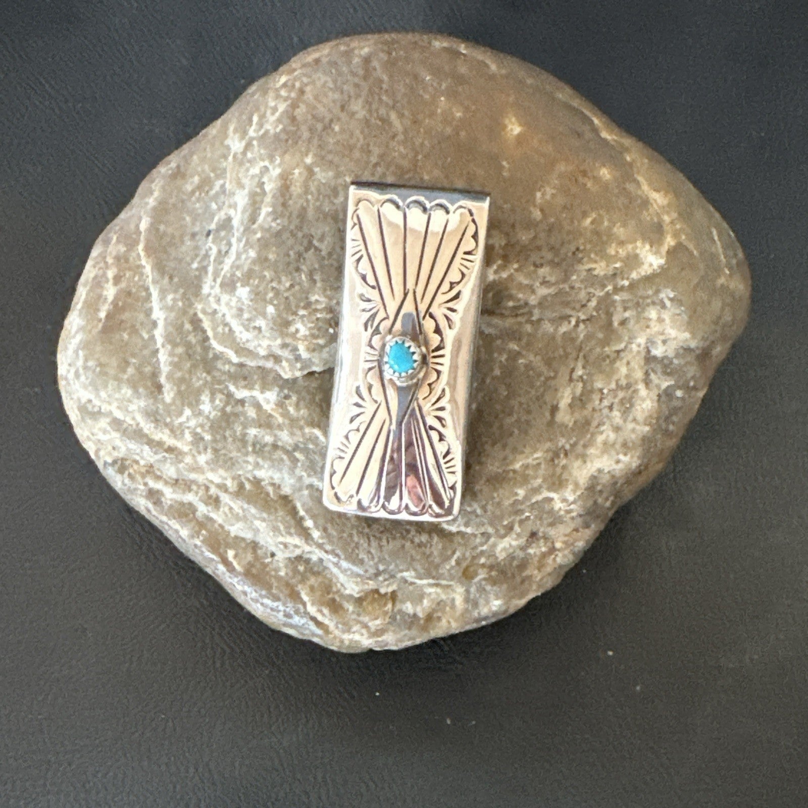 Mens Blue Turquoise Navajo Credit Card Holder Stamped Silver Money Clip 19734