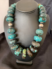 Blue Turquoise Chunky Graduated Navajo Beads Necklace | Sterling Silver | Authentic Native American Handmade | 11381