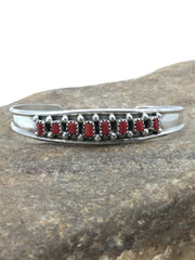 Coral Petite Navajo Bracelet | Sterling Silver | Authentic Native American Handmade | 04027