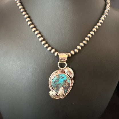 Wild Horse Turquoise Lapis Pendant Navajo Pearls Sterling Silver Necklace 15650
